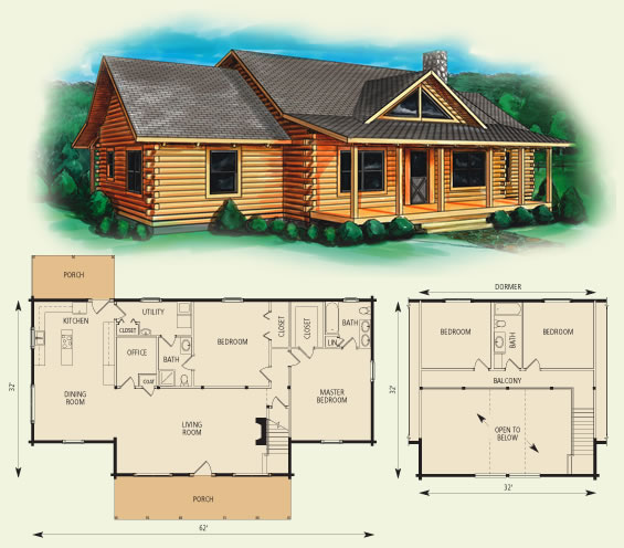 buchanan log home and log cabin floor plan