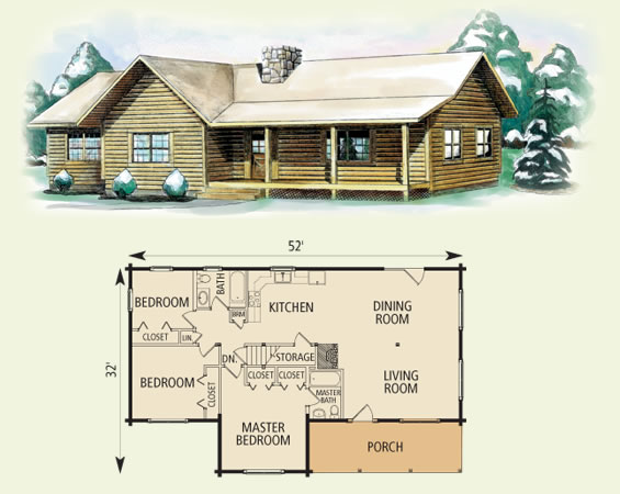 clay log home and log cabin floor plan