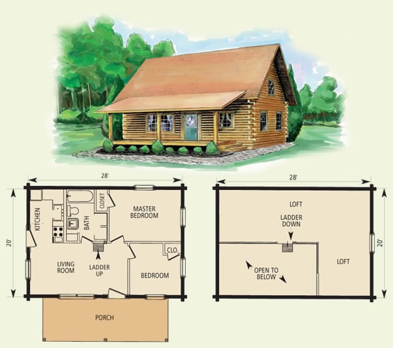 Small Log Cabin Floor Plans with Loft