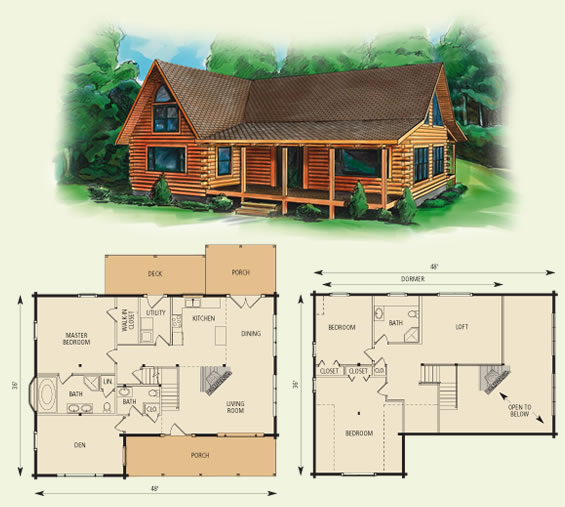 dogwood II log home and log cabin floor plan