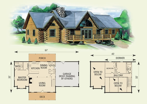 greenbrier II log home and log cabin floor plan