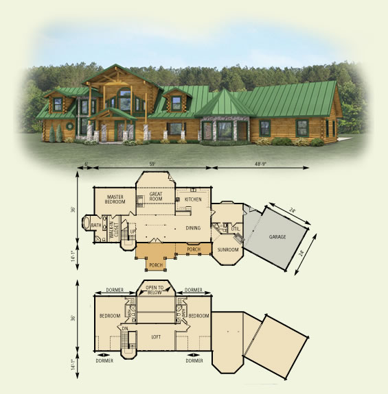 hawks nest log home and log cabin floor plan