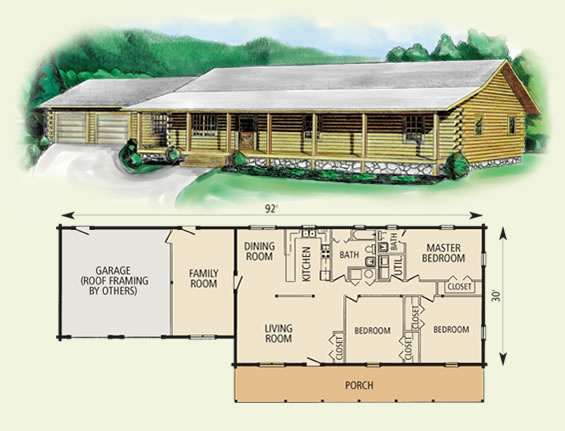 leland log home and log cabin floor plan
