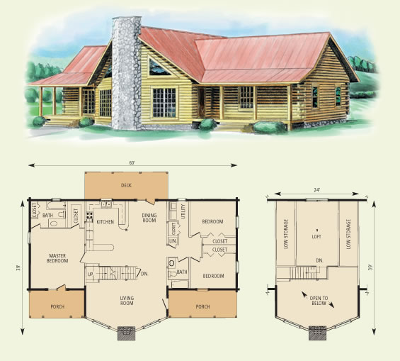 piedmont II log home and log cabin floor plan