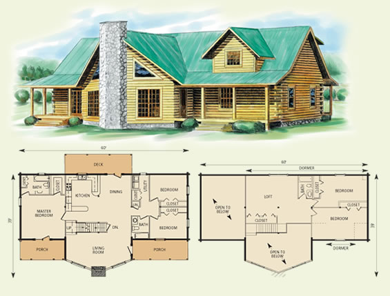 piedmont log home and log cabin floor plan