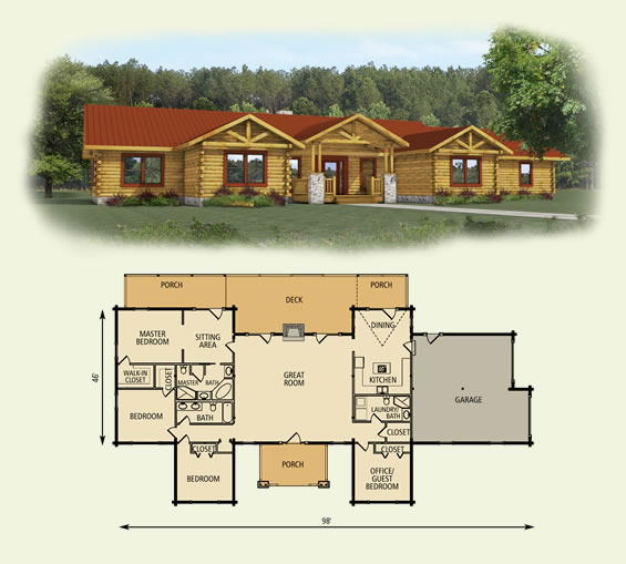 pine ridge log home and log cabin floor plan