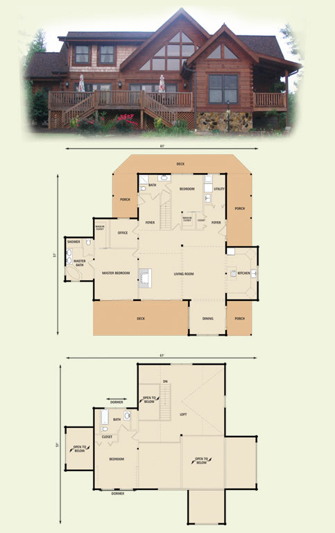 travis log home and log cabin floor plan
