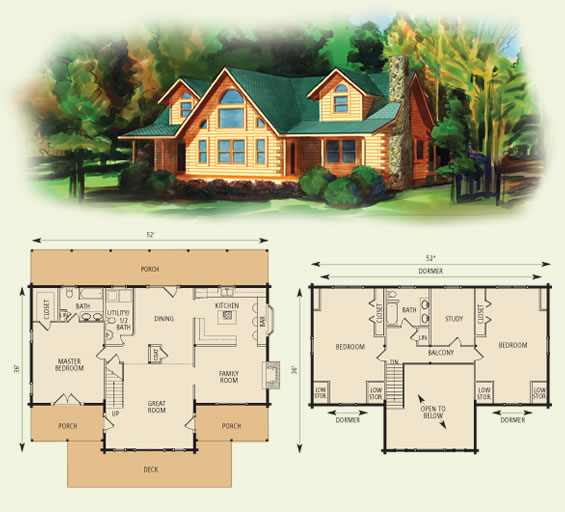 waters edge log home and log cabin floor plan