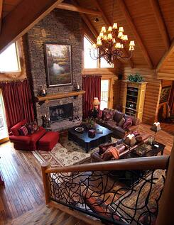 custom log home fireplace