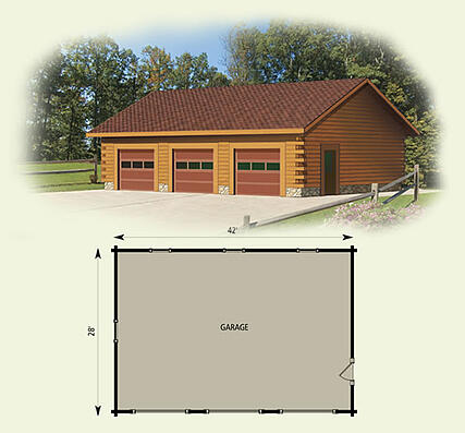 garage log home and log cabin floor plan