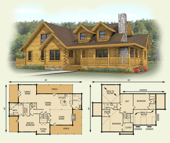 Spruce Valley Log Home Floor Plan