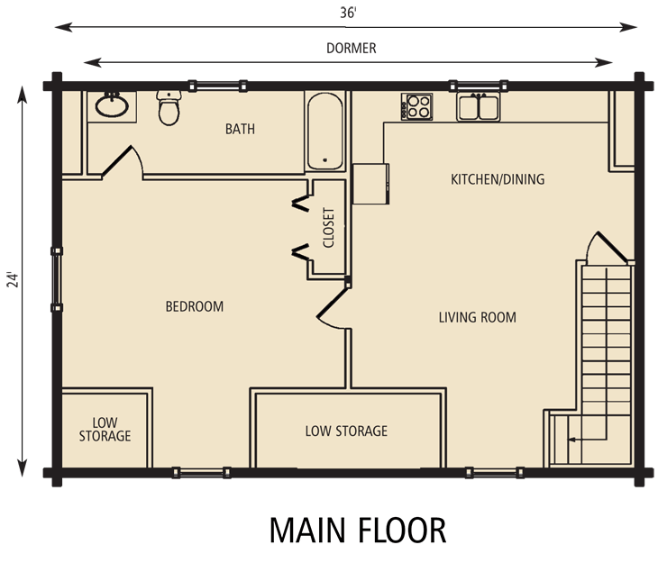 24x36 Garage Cottage II Floor Plan