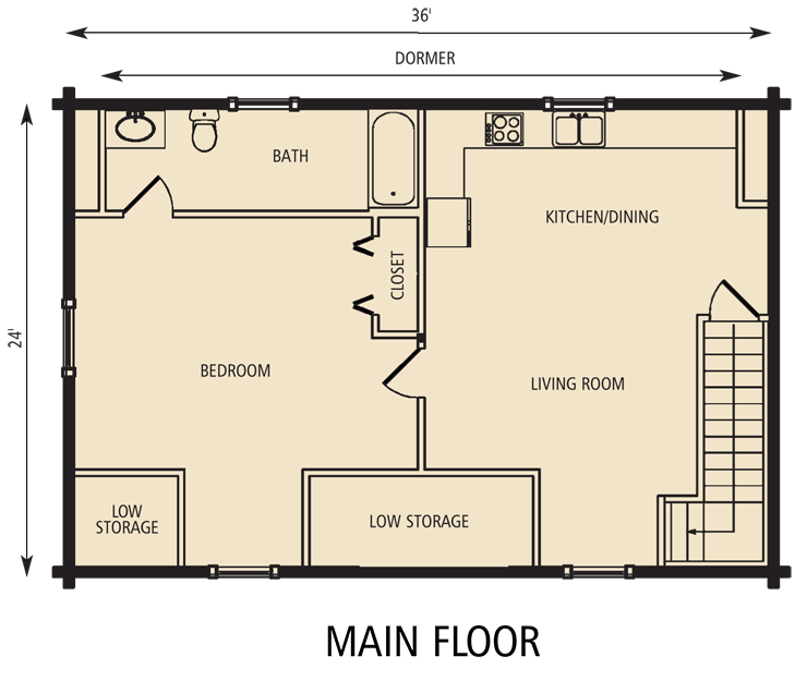 24x36 Garage Cottage II Floor Plan